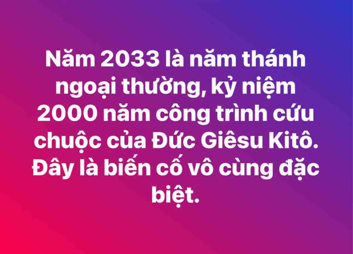 Năm thánh ngoại thường về  ơn cứu chuộc 2033